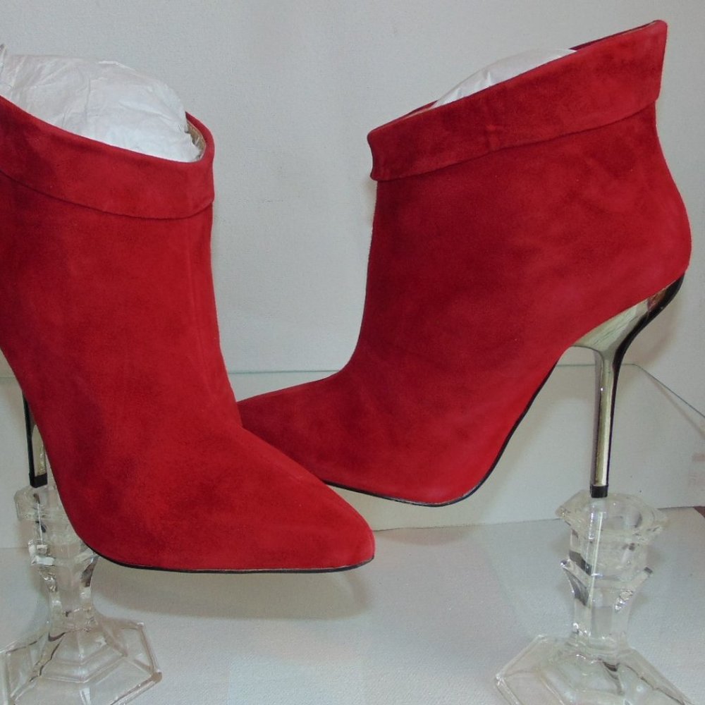 Red Stiletto cuffed Ankle Boots Genuine Leather Point Head Toe Size 6 E-1